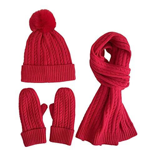 Damen Knit Mütze Schal Handschuhe Wintermütze Loop Schal Handschuhe Fäustlinge Mütze Schal Set Beanie Loop Schal Strickset Wintermütze Schal Handschuhe Set Loop Schal rutschfeste Handschuhe Winddic von Generic