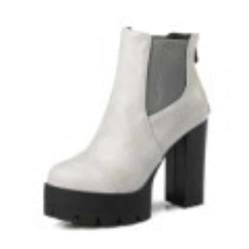 Damen Knöchel Stiefeletten Runde Zehen Blockabsatz Plateau Zum Hineinschlüpfen Strapazierfähiges PU Leder rutschfest Bequem Abend Party Prom Schuhe,Grau,38 EU Damen Knöchel Stiefeletten Runde Zehen Blockabsatz Plateau Zum Hineinschlüpfen Strapazierfähiges PU Leder rutschfest Bequem Abend Party Prom Schuhe,Grau,38 EU von Generic
