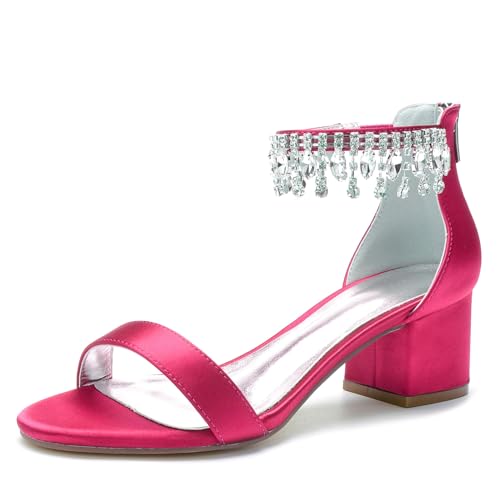 Damen Knöchelriemen Hochzeit Sandalen Mit Reißverschluss Offene Zehen Satin Brautschuhe Mit Quaste Blockabsatz Partei Abschlussball Kleid Schuhe,Fuchsia,36 EU Damen Knöchelriemen Hochzeit Sandalen Mit Reißverschluss Offene Zehen Satin Brautschuhe Mit Quaste Blockabsatz Partei Abschlussball Kleid Schuhe,Fuchsia,36 EU von Generic