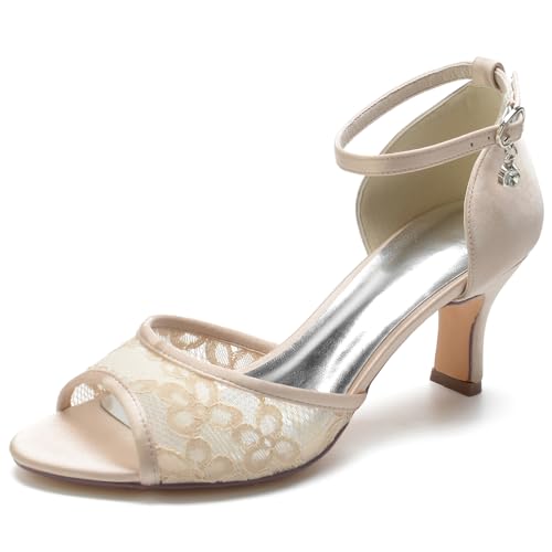 Damen Knöchelriemen Kleid Schuhe Spitze Runde Pumps Peeptoe Hochzeit Sandalen Comfor Mid Kätzchenabsatz Abend Party Brautschuhe,Champagne,36 EU Damen Knöchelriemen Kleid Schuhe Spitze Runde Pumps Peeptoe Hochzeit Sandalen Comfor Mid Kätzchenabsatz Abend Party Brautschuhe,Champagne,36 EU von Generic