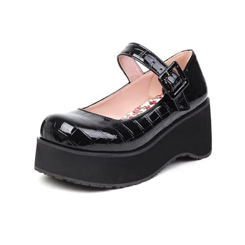 Damen Knöchelriemen Lolita Schuhe Mit Schnalle Geschlossene Runde Zehen PU-Leder Mary Janes Keilabsatz Plateau Pumps,Schwarz,35 EU Damen Knöchelriemen Lolita Schuhe Mit Schnalle Geschlossene Runde Zehen PU-Leder Mary Janes Keilabsatz Plateau Pumps,Schwarz,35 EU von Generic
