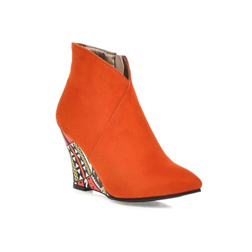 Damen Knöchelstiefel Buntes Wildleder Spitze Zehe Hohe Keilabsätze Seitlicher Reißverschluss Robustes Obermaterial Lässige Party Abendkleid Schuhe,Orange,37.5 EU von Generic