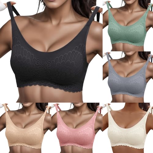 Damen Komfort BH Ohne Bügel Push Up Nahtlos Sport BH Gepolstert Spitzen Bra Weich Seamless Stretch Bustier Mittel Bügelloser Schlaf BH Klassische Top für Alltag Yoga Damen Starker Klassischer BH von Generic