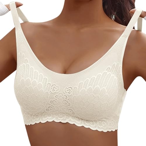 Damen Komfort BH Ohne Bügel Push Up Nahtlos Sport BH Gepolstert Spitzen Bra Weich Seamless Stretch Bustier Mittel Bügelloser Schlaf BH Klassische Top für Alltag Yoga Damen Starker Klassischer BH von Generic