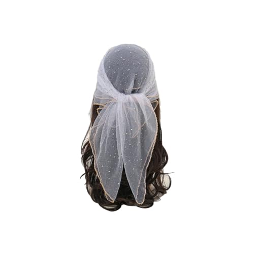 Damen-Kopftuch mit Glitzerdekor, transparentes Spitzen-Bandana, funkelndes Glitzer-Stirnband für Damen (White) von Generic