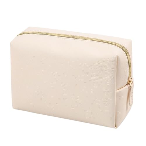 Damen Kosmetiktasche PU-Leder Einfarbige Tasche Reise Tragbare Kulturtasche Aufbewahrungstasche(Beige L) von Generic