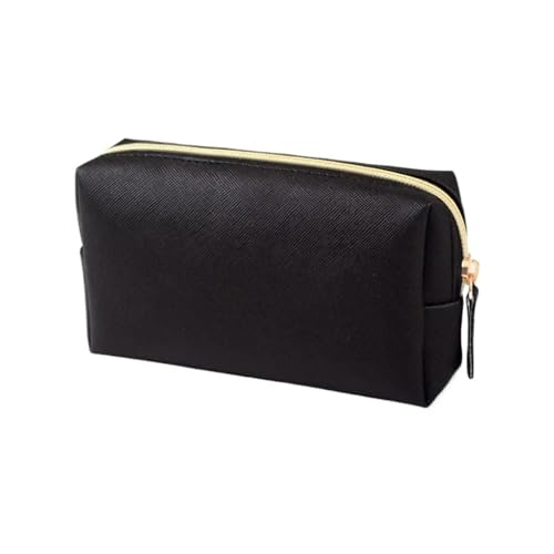Damen Kosmetiktasche PU-Leder Einfarbige Tasche Reise Tragbare Kulturtasche Aufbewahrungstasche(Black S) von Generic