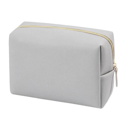 Damen Kosmetiktasche PU-Leder Einfarbige Tasche Reise Tragbare Kulturtasche Aufbewahrungstasche(Gray L) von Generic