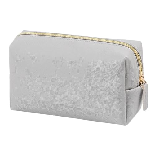 Damen Kosmetiktasche PU-Leder Einfarbige Tasche Reise Tragbare Kulturtasche Aufbewahrungstasche(Gray M) von Generic