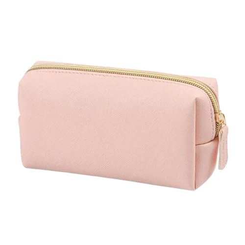 Damen Kosmetiktasche PU-Leder Einfarbige Tasche Reise Tragbare Kulturtasche Aufbewahrungstasche(Pink S) von Generic