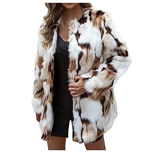 Damen Künstliche Plüsch Kragenlose Cardigan Winter Offene Front Mode Mantel Dicke Party Outwear Ohrringe Mädchen, weiß, M von Generic