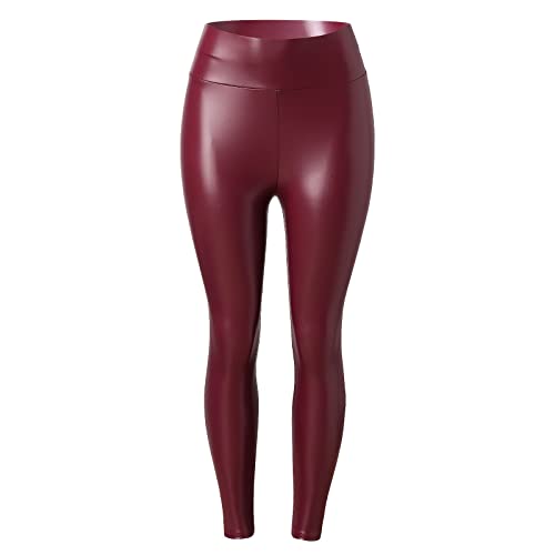 Damen Kunstleder Leggings High Waist Leggings Hose Strumpfhosen Treggins Leggins Kunstleder Leggings Leder Look hüfthoch (01 Rot, 5XL) von Generic