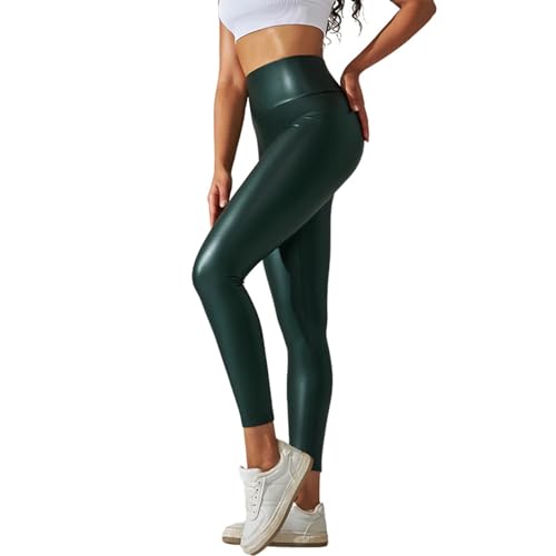 Damen Kunstleder Leggings Lederhose High Waist Leggings Hose Strumpfhosen Treggins Leggins Kunstleder Leggings Leder Look hüfthoch Thermal Kunstleder Yogahose von Generic