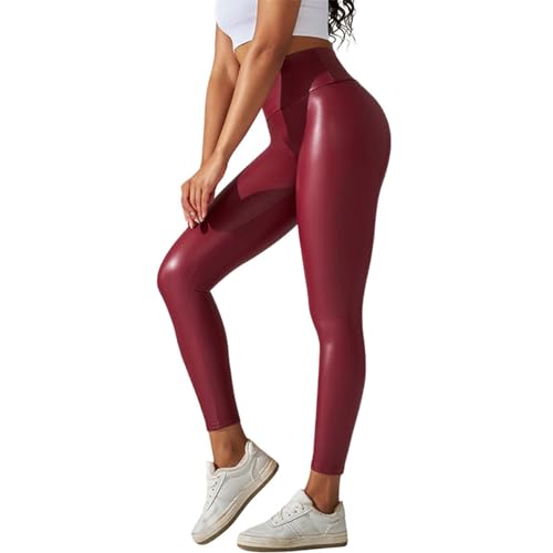 Damen Kunstleder Leggings Lederhose High Waist Leggings Hose Strumpfhosen Treggins Leggins Kunstleder Leggings Leder Look hüfthoch Thermal Kunstleder Yogahose von Generic