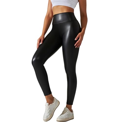 Damen Kunstleder Leggings Lederhose High Waist Leggings Hose Strumpfhosen Treggins Leggins Kunstleder Leggings Leder Look hüfthoch Thermal Kunstleder Yogahose von Generic