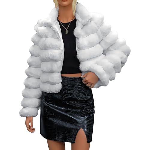 Damen Kunstpelz Kurze Jacke Winter Stehkragen Flauschige Offene Vorderseite Grobstrick Strickjacke Mantel Fleece Warme Kurze Oberb von Generic