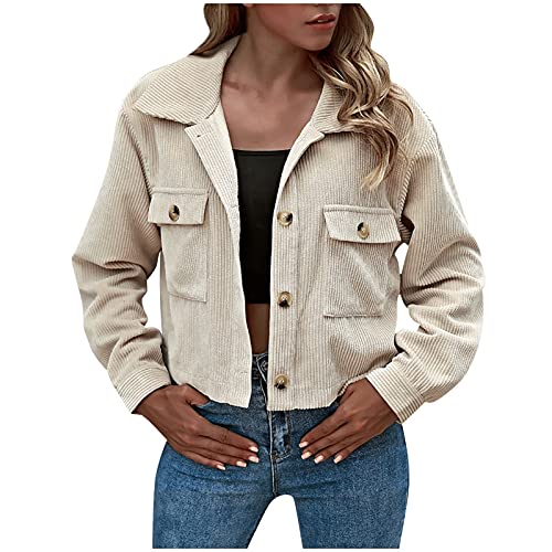 Damen Kurz Cordjacke Corduroy Vintage Kurzjacke Lange Ärmel Outwear Winter Frühling Herbst Top Outwear Mode Langarm Retro Casual Jacke von Generic