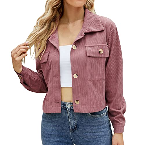 Damen Kurz Cordjacke Corduroy Vintage Kurzjacke Lange Ärmel Outwear Winter Frühling Herbst Top Outwear Mode Langarm Retro Casual Jacke von Generic