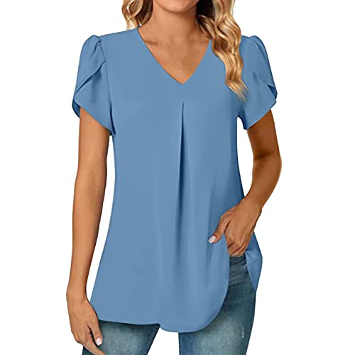 Damen Kurzarm Sommer Bluse Elegant Oberteile,T Shirt Halbarm Damen,Rote Seidenbluse,Weiße Bluse Damen Oversized,T Shirt 5XL,Longbluse Pink,Karierte Damen Hemden,Plissierte Bluse von Generic