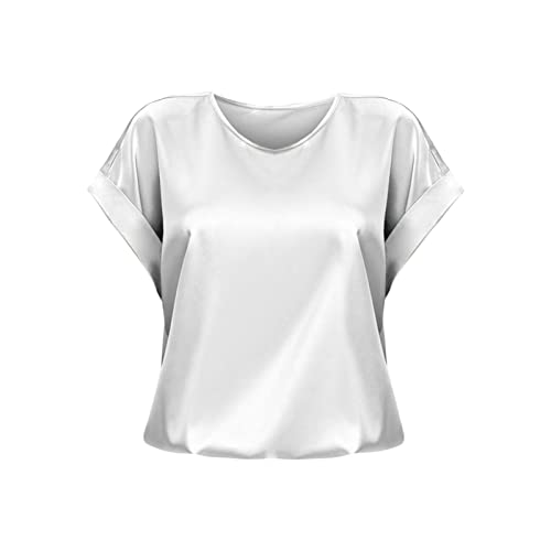 Damen Kurzarm T-Shirt Tunika Tops,Leinen Tunika Weiß,Rüschenblusen,Weisse Kurzarm Bluse,Longblusen Und Tuniken,Bluse Aus Seide,Sommerbluse Damen,Weißes Hemd Damen von Generic