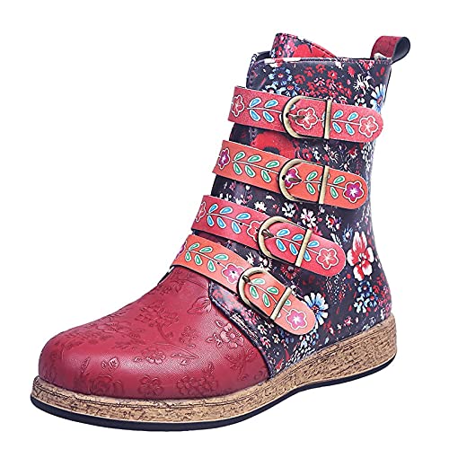 Damen Kurze Gummistiefel - Elegant und Bequem Gartenschuhe Fashion PU-Leder Ritterboots Schnüren Knöchel Outdoor, Autumn Winter Fahrrad rutschfeste Gartenstiefel Breite Füße Warme Thermostiefel von Generic