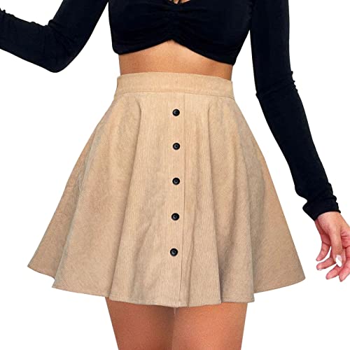Damen Kurzer Rock Cordrock Herbst Enger Minirock A Linie Kurzrock Elastischer Bund Bodycon Solide Hohe Taille Cord Hip Wrap Einreiher Slim Fit Schleife Schmale Passform Wickelrock mit (02-Beige, XL) von Generic