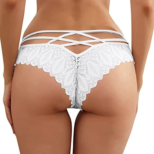 Damen Lace UnterwäSche Mit Niedriger Taille Dessous UnterwäSche HeißE HöSchen Frauen HäKeln Up HöSchen Sexy UnterwäSche AushöHlen Reizvolle SpitzenhöSchen (Weiss,S) von Generic
