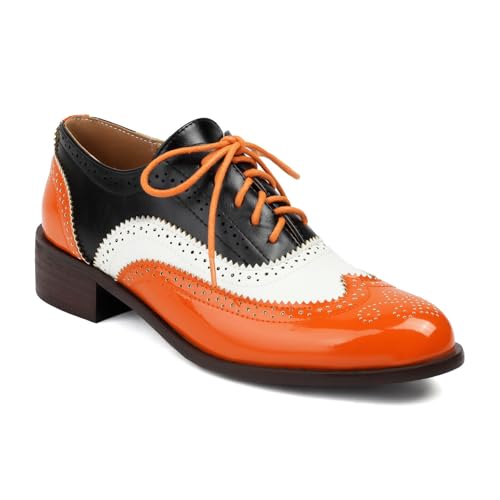 Damen Lackleder Brogue Oxfords Schnüren Kleid Schuhe Niedriger Blockabsatz Vintage Schuhe,Orange,44 EU Damen Lackleder Brogue Oxfords Schnüren Kleid Schuhe Niedriger Blockabsatz Vintage Schuhe,Orange,44 EU von Generic