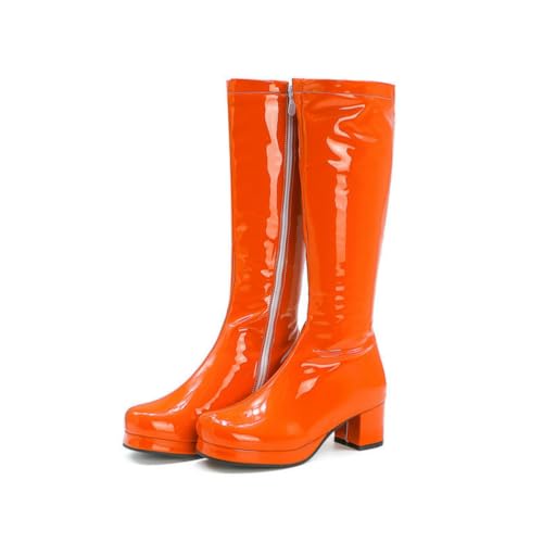 Damen Lackleder Mittelstiefel, Blockabsatz Plateau Stiefel mit Seitenzip für Party & Modischen Stil,Orange,37 EU Damen Lackleder Mittelstiefel, Blockabsatz Plateau Stiefel mit Seitenzip für Party & Modischen Stil,Orange,37 EU von Generic