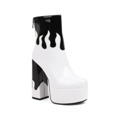 Damen Lackleder Stiefeletten Mit Reißverschluss Geschlossene Runde Zehen Chelsea-Stiefel Hoher Blockabsatz Plateauschuhe,Weiß,35.5 EU Damen Lackleder Stiefeletten Mit Reißverschluss Geschlossene Runde Zehen Chelsea-Stiefel Hoher Blockabsatz Plateauschuhe,Weiß,35.5 EU von Generic