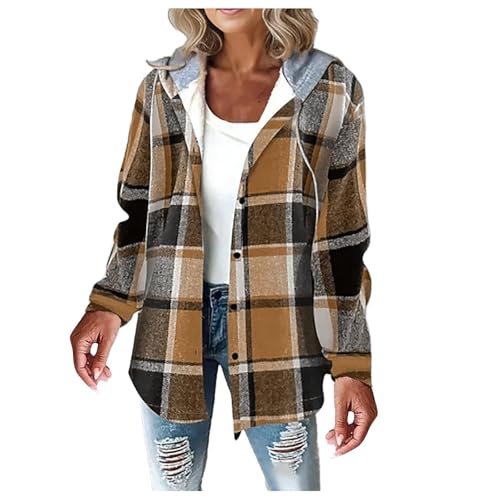 Damen Lässige Karierte Wolljacke mit Print Mantel Warme Winterjacke mit Taschen Umlegekragen Langarm Oberbekleidung Strickjacke mit Knöpfen von Generic