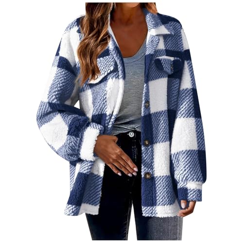 Damen Lässige Karierte Wolljacke mit Print Mantel Warme Winterjacke mit Taschen Umlegekragen Langarm Oberbekleidung Strickjacke mit Knöpfen Damen Lässige Karierte Wolljacke mit Print Mantel Warme Winterjacke mit Taschen Umlegekragen Langarm Oberbekleidung Strickjacke mit Knöpfen von Generic