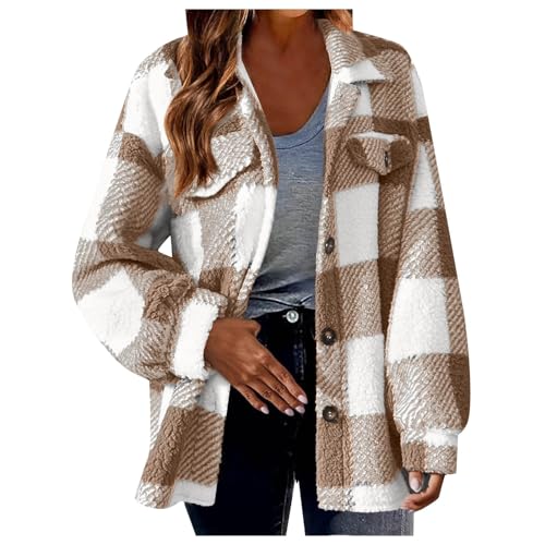 Damen Lässige Karierte Wolljacke mit Print Mantel Warme Winterjacke mit Taschen Umlegekragen Langarm Oberbekleidung Strickjacke mit Knöpfen Damen Lässige Karierte Wolljacke mit Print Mantel Warme Winterjacke mit Taschen Umlegekragen Langarm Oberbekleidung Strickjacke mit Knöpfen von Generic