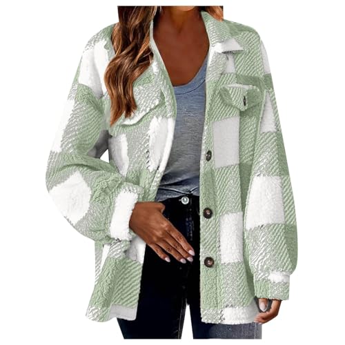 Damen Lässige Karierte Wolljacke mit Print Mantel Warme Winterjacke mit Taschen Umlegekragen Langarm Oberbekleidung Strickjacke mit Knöpfen Damen Lässige Karierte Wolljacke mit Print Mantel Warme Winterjacke mit Taschen Umlegekragen Langarm Oberbekleidung Strickjacke mit Knöpfen von Generic