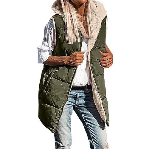 Damen Lang Daunenweste Mantel Leichte Steppjacke Wintermantel Warm Gefütterte Daunenmantel Hooded Ärmellose Westen Steppweste Casual Reißverschluss Pufferjacke mit Kapuze Winterjacke von Generic