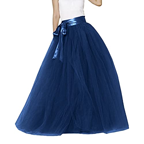 Damen Lang Tüllrock Maxirock Elastische Tüll Rock Prinzessin Ballettrock Unterrock Abendkleid Mit Schleife für Karneval Hochzeit Party Ballkleid Faschingkostüm (BU1, One Size) von Generic