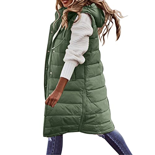 Damen Lang Weste Steppweste Winter Daunenweste Übergangsweste Warmer Daunenmantel Hooded Frauen Softshelljacke Mit Kapuze Leicht Ärmellos Jacke mit Reissverschluss Taschen Wintermantel Winterjacke von Generic