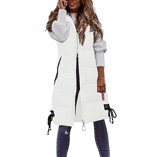 Damen Lang Weste Steppweste Winter Daunenweste Übergangsweste Warmer Daunenmantel Hooded Frauen Softshelljacke Mit Kapuze Leicht Ärmellos Jacke mit Reissverschluss Taschen Wintermantel Winterjacke von Generic