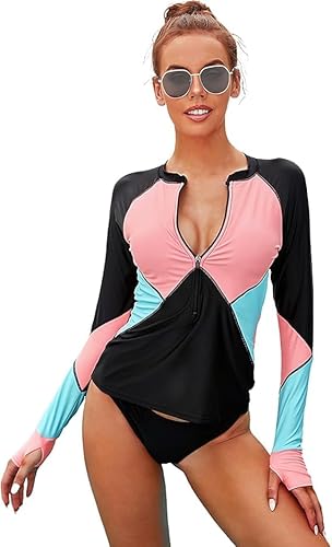 UV Shirt Damen Langarm Rashguard-Shirts Surfanzug Schwimmanzug Lang Schutz Tshirt Badeanzug Shirt Wasser Surf Frauen Schwimmshirt Damen Schwarz S-XXL von Generic