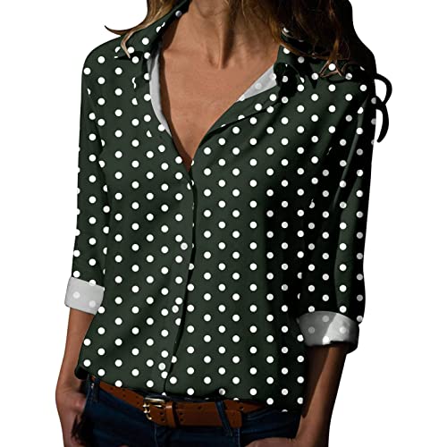 Damen Langarm Hemd V Ausschnitt Polka Dots Button Down Top Punkten Bluse Sommer Elegant Bluse Langarm Damen Langarm Hemd V Ausschnitt Polka Dots Button Down Top Punkten Bluse Sommer Elegant Bluse Langarm von Generic
