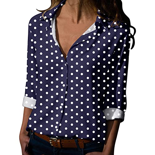 Damen Langarm Hemd V Ausschnitt Polka Dots Button Down Top Punkten Bluse Sommer Elegant Bluse Langarm Damen Langarm Hemd V Ausschnitt Polka Dots Button Down Top Punkten Bluse Sommer Elegant Bluse Langarm von Generic