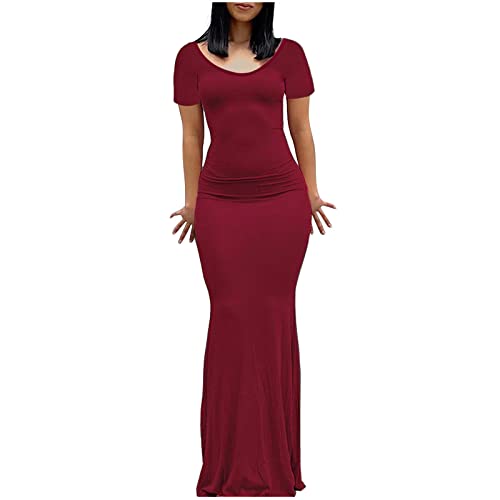 Damen Langarm Maxikleid Figurbetont Sexy Bodycon Partykleid Eng Elegant Freizeitkleid Weiche Lounge Lang Slip Kleid von Generic