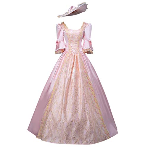 Generic Damen Mittelalter Kostüm Langes Kleid Königin Gothic Cosplay Fasching Hochzeit Karneval Party Kostümkleid Rosa 3XL Mittelalterlicher Stil mit aufwendigen Details Polyester Halloween, Maskerade von Generic