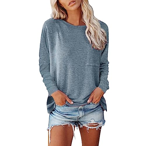 Damen Langarm Oberteil T-Shirt Lässig Pullover Rundhals Basic Langarmshirt Lose Herbst Sweatshirt Tops Elegant Longsleeve Tunika Tops Pullover Oberteile Sweatshirt Teenager Mädchen Frauen von Generic