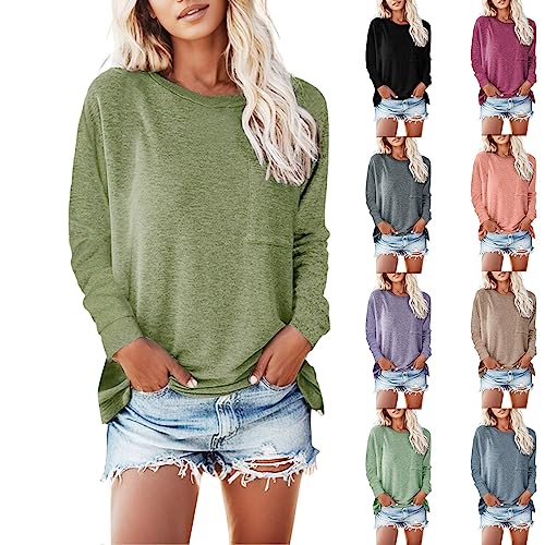 Damen Langarm Oberteil T-Shirt Lässig Pullover Rundhals Basic Langarmshirt Lose Herbst Sweatshirt Tops von Generic