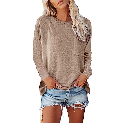 Damen Langarm Oberteil T-Shirt Lässig Pullover Rundhals Basic Langarmshirt Lose Herbst Sweatshirt Tops von Generic