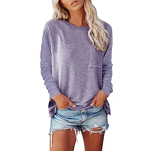 Damen Langarm Oberteil T-Shirt Lässig Pullover Rundhals Basic Langarmshirt Lose Herbst Sweatshirt Tops von Generic