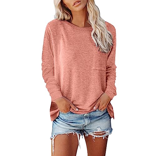 Damen Langarm Oberteil T-Shirt Lässig Pullover Rundhals Basic Langarmshirt Lose Herbst Sweatshirt Tops von Generic