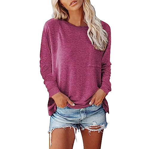 Damen Langarm Oberteil T-Shirt Lässig Pullover Rundhals Basic Langarmshirt Lose Herbst Sweatshirt Tops von Generic