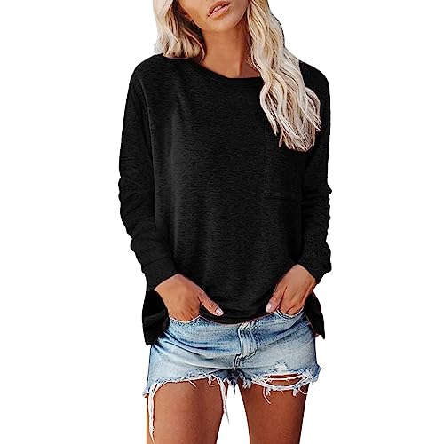 Damen Langarm Oberteil T-Shirt Lässig Pullover Rundhals Basic Langarmshirt Lose Herbst Sweatshirt Tops von Generic